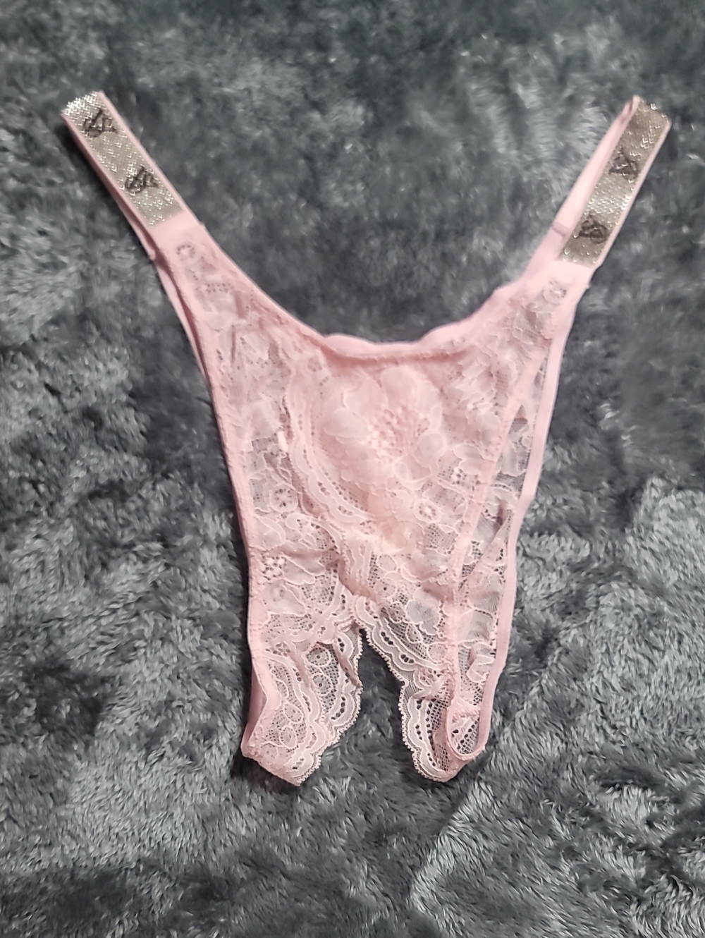 Victoria's Secret Very Sexy Logo Shine Strap Crotchless Brazilian Panty L